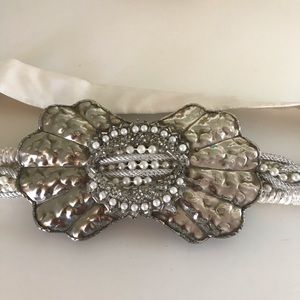 Vintage Silver Metal Beaded and Pearl Belt
